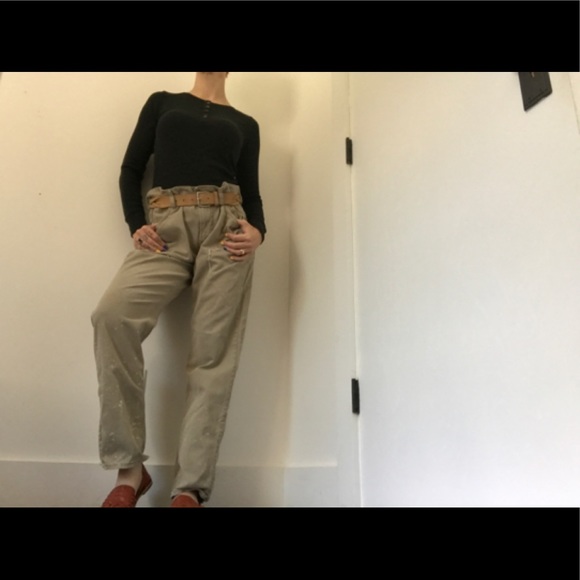 Old Navy Boyfriend Khaki Colored Jeans Distressed Naturally - Picture 7 of 16